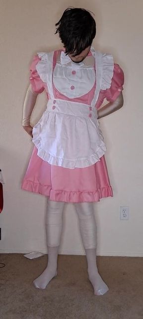 Pink spandex maid dress up