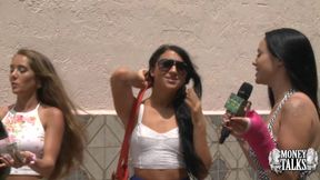 Young babe on her knees giving a blowjob for cash