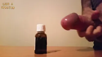 Amateur twink solo handjob with huge cumshot on medicine bottle