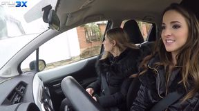 Hitchhiker Tiffany Tatum making out with the driver Amirah Adara