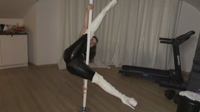 Poledance in leather and sexy high boots