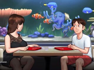 Summertime Saga - Breasty Stepmom gets rammed by a large shlong after a romantic date