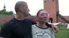 Brunette beauty gets wild in public