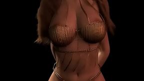 Amateur GF gives a sloppy blowjob with gold chain bikini bondage