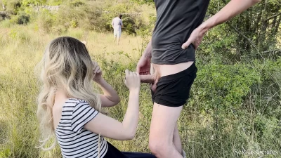 Public dick flash in front of the couple of hikers.