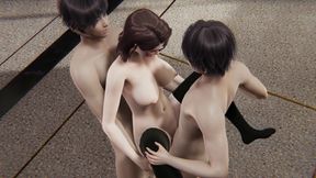 Seductive Agathe Brunette in Stockings - Group Sex with DP Missionary, Corridor Doggy, Blowjob, and Double Creampie