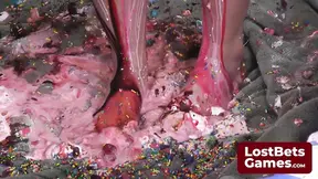 Tantalizing strip facial game with amateur lesbian play