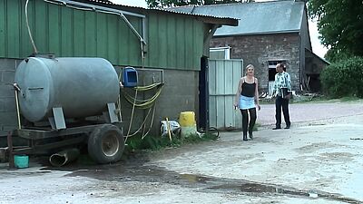 French mature gets her ass fucked hard by grandpa and his farm friends