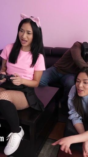 Nerdy Gamer Step Sisters Just Want To Be Left Alone To Play But Their Stepdad FreeUse Them Both   Clip 1