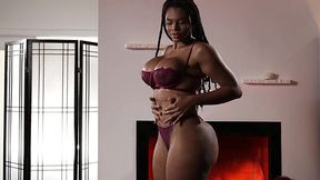 Ripped tattooed busty Ebony rides BBC in a bed
