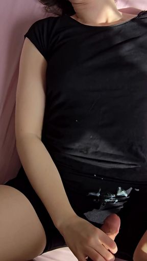 Powerful moment from &quot;Super Hot Handjob And Cumshot On My New Black Shorts!&quot;