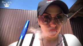 Hookah smoking outdoor & big lips tease