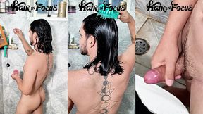 washing my hair always turns me on, i had to masturbate and fill my shorts with cum.