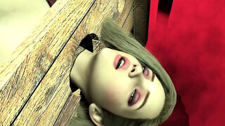 Chick In Wooden Shackles takes Giant cock - BDSM Sex