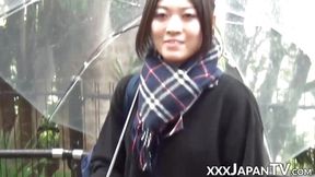 Cute Japanese girl picked up on the street and shows panties