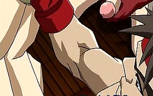 Tied up hentai gay twink gets his virgin asshole fucked