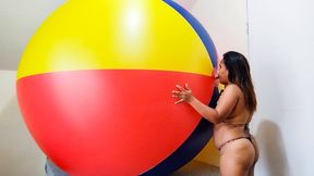 Sexy Juju Blows Up 72 Inch Beachball In Black BikiniEntirely By Mouth