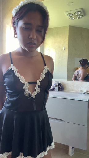 Small Desi girl Mia Z gives jerk off instructions while masturbating