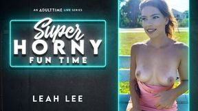 Impressive hottie Leah Lee opens her little pussy in solo mode