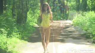 MY18TEENS - Katty West walks in the woods looking for a place to masturbate