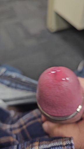 Man jerks off with a cock ring, leading to an accidental creampie