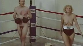 nude male vs female mixed naked boxing as with face punches, body punches and blow job ending