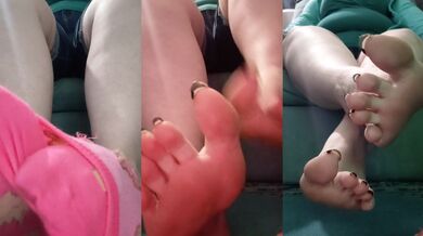 Her long toenails dug into the big socks as she stripped for you