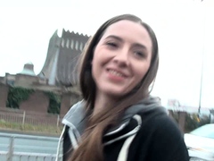 Naughty brunette teen babe Leyla pissing outdoors