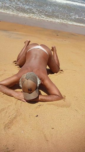 Ladysilva on the beach in sexy panties tanning her hot ass