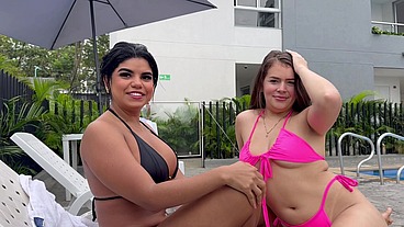 I invite my lesbian neighbors to my apartment after an afternoon at the pool
