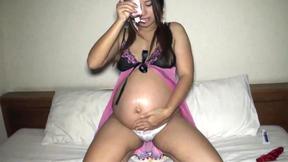 ”9 months preggo Asian amateur Pat gets her wet pregnant cunt ravaged”