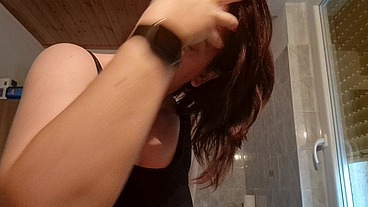 Hair dye apron with sexy latex gloves and hairy armpits
