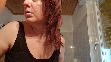 Hair dye apron with sexy latex gloves and hairy armpits