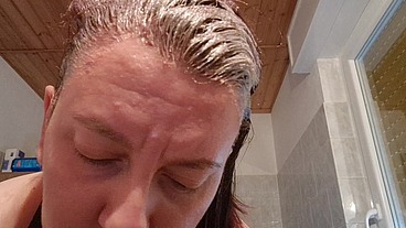 Hair dye apron with sexy latex gloves and hairy armpits