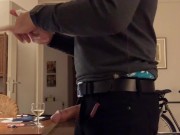 Super hard cock jerk-off, long edging session and cumming standing up in black jeans. Verbal masturb