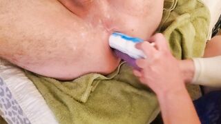 Double anal dildos and rough anal punch fisting him until he jizzes!!!