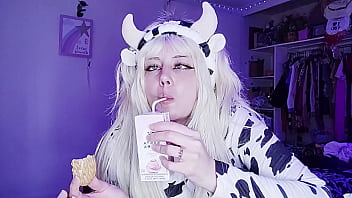 my own cow suit, drinking milk and eating cookies gives me pleasure