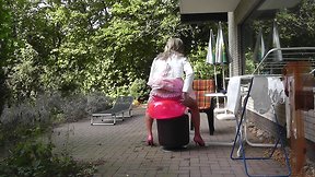 Mature Sissy Pleases with Anal Toys in Satin & Stockings