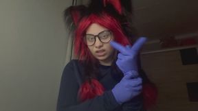 My stepsister put on a pair of medical gloves and examined the monster cock