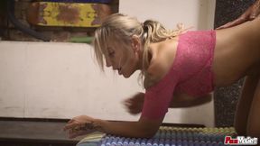 Gorgeous blondie gets nailed doggy style