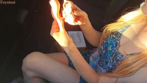 StepSister Decided to Try Her Sex Gift right in the Parking Lot