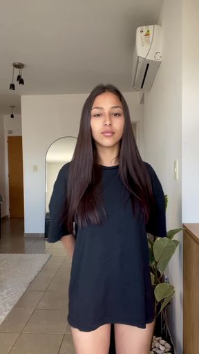 Amateur with big tits shows off her ass