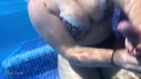 Risky hotel pool fun turns into a messy outdoor public sex spree