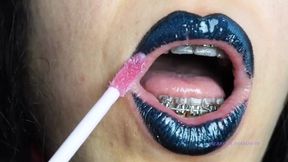 Gothic Dark Blue Lipstick and Glossy Lips