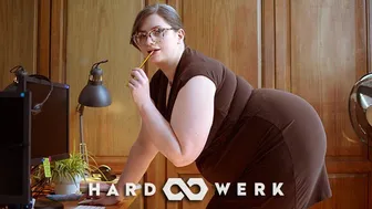 Curvy brunette with huge tits enjoys double penetration with coworkers