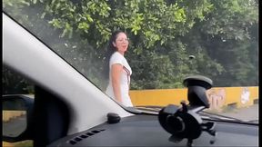 I stop a stranger on a public road, I'_m looking for someone to fuck me on the road, and I get in his car, let the stranger masturbate me and then he takes me to the forest to fuck me. I'_m a slut horny