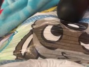 Naughty boy trying to cum in wet diaper