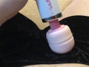 Sissy uses vibrator to cum on skirt and panties!