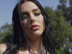 Big boobs curvy MILF strips in the pool