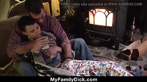 Special cabin trip turns sexy between thrilled grandpa and step son